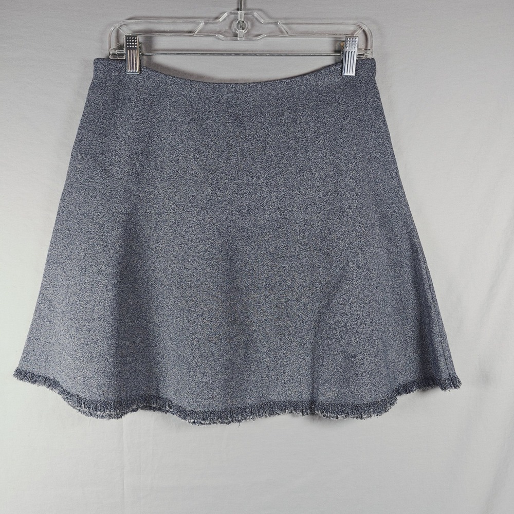 Theory Blue Marled Textured Knit A-Line Mini Skirt with Fringed Hem medium